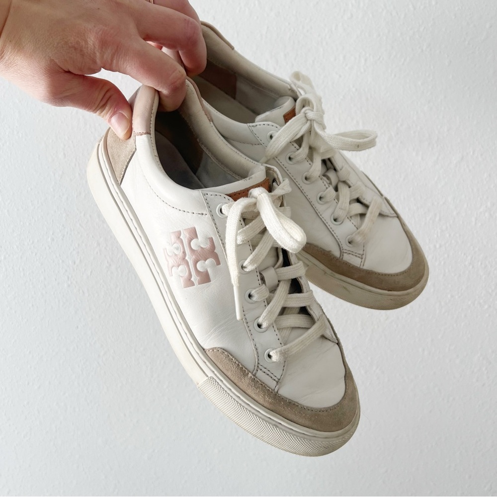TORY BURCH | Color Block Signature T-Logo Leather Sneakers Pink | 7.5